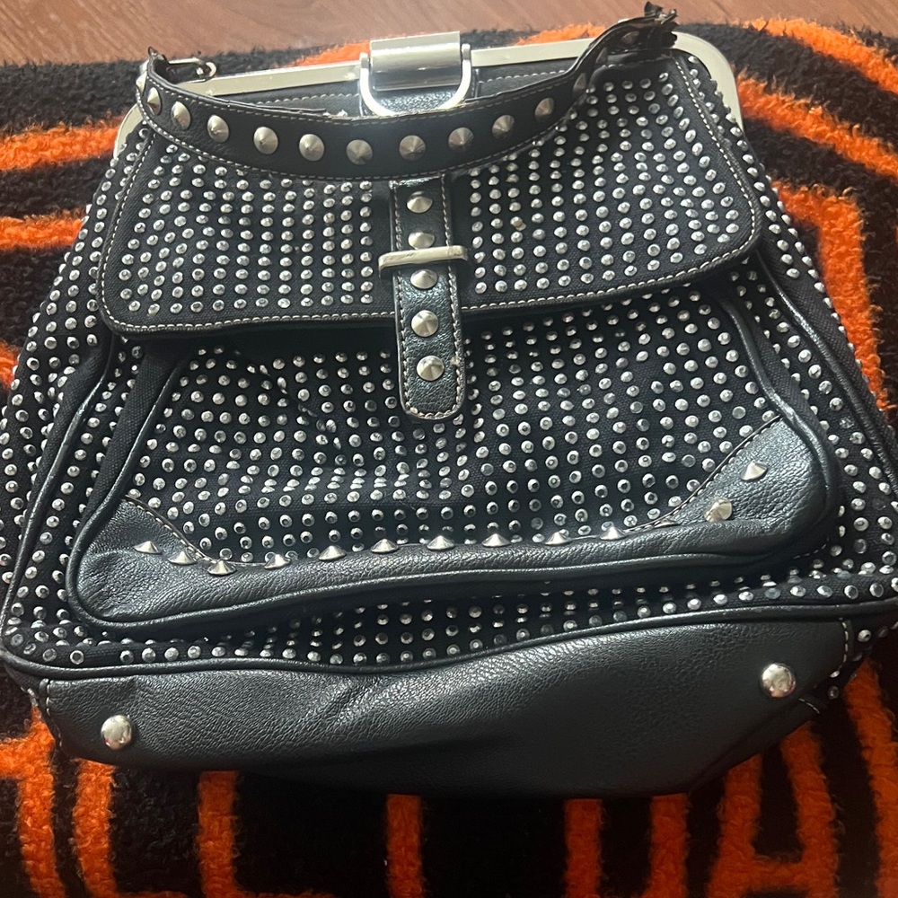 Studded Black Satchel with Silver Accents